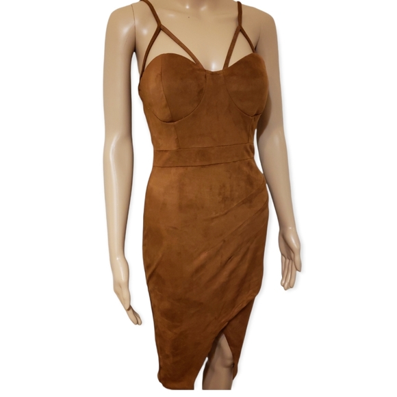 NEW! {DOWNTOWN FAUX SUEDE BODY CON MIDI} - Picture 4 of 12